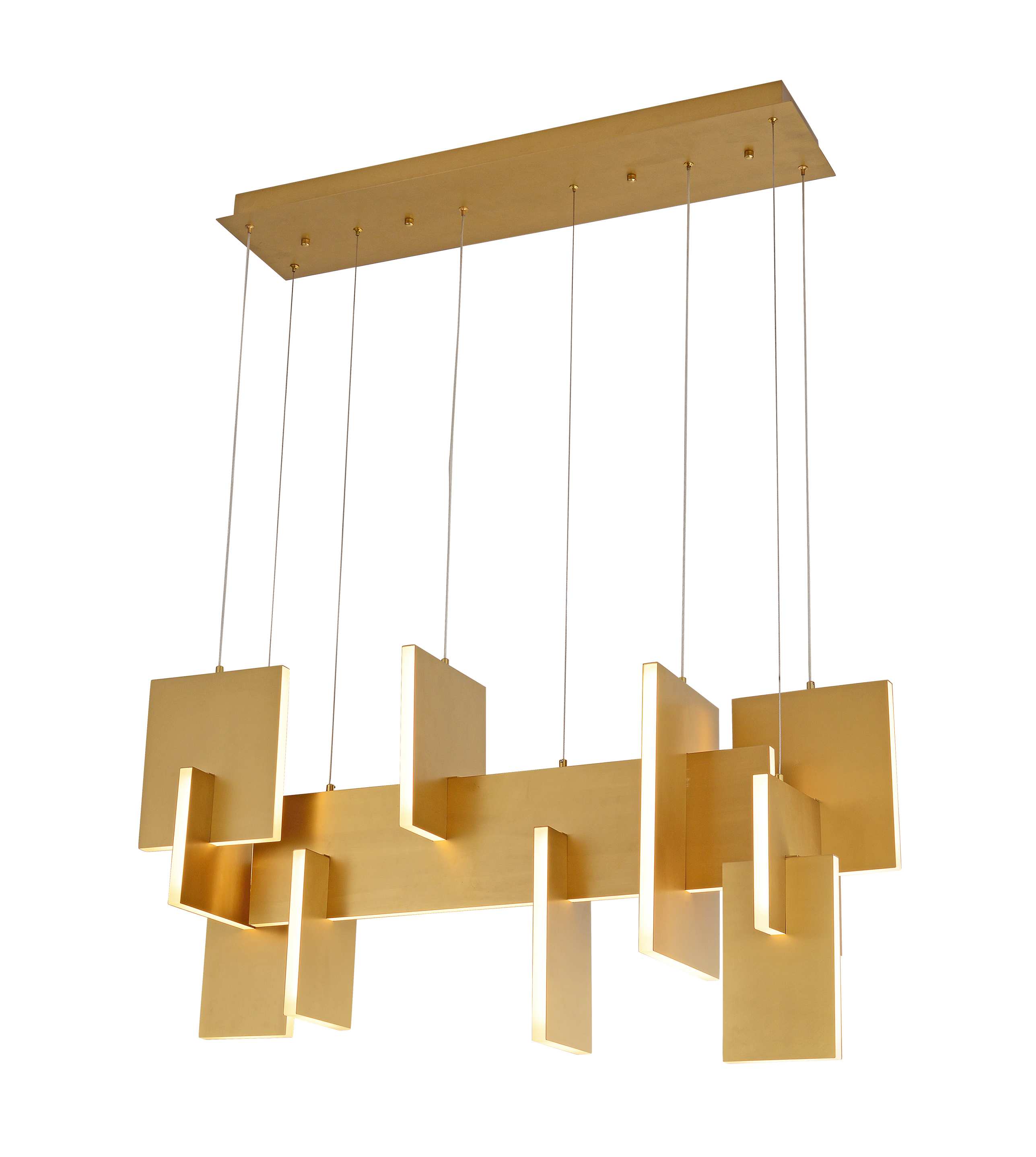 Guld geometrisk panel lineær lysekrone