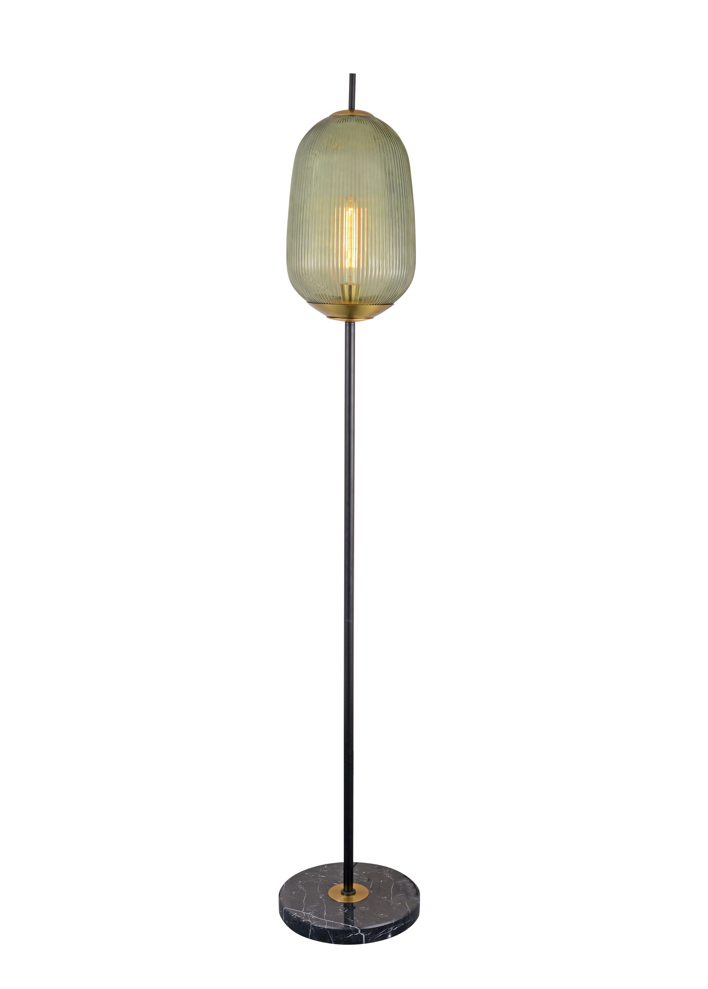Sage Green Ribbed Glas Marmor Gulvlampe