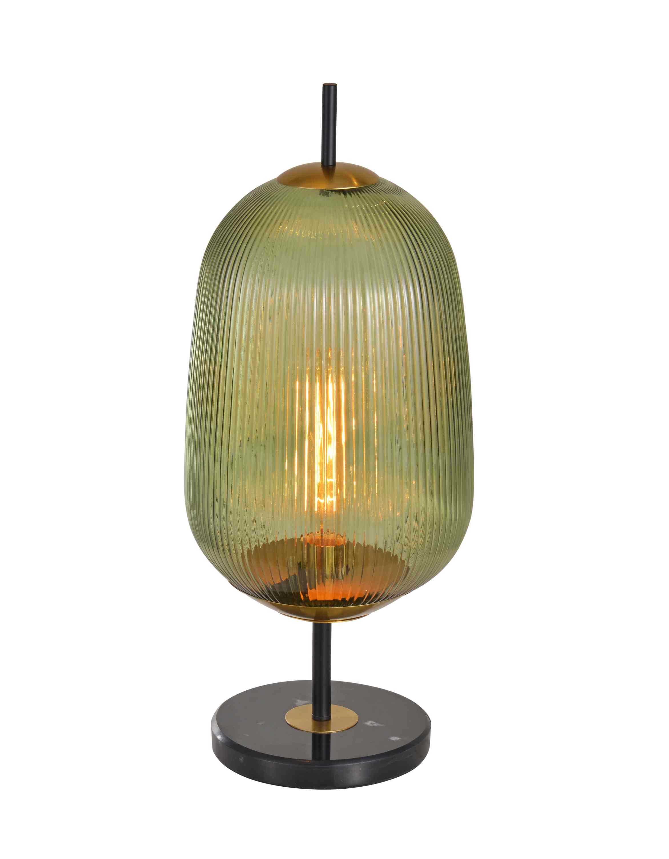 Vintage lodret ribbet grøn glas bordlampe